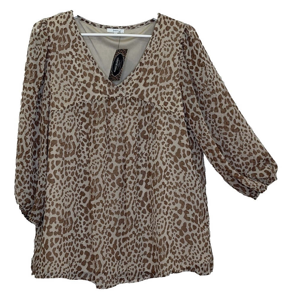 Jodifl Top Womens Sz Medium Animal Print 3/4 Sheer Sleeve V-Neck Lined Flowy NEW